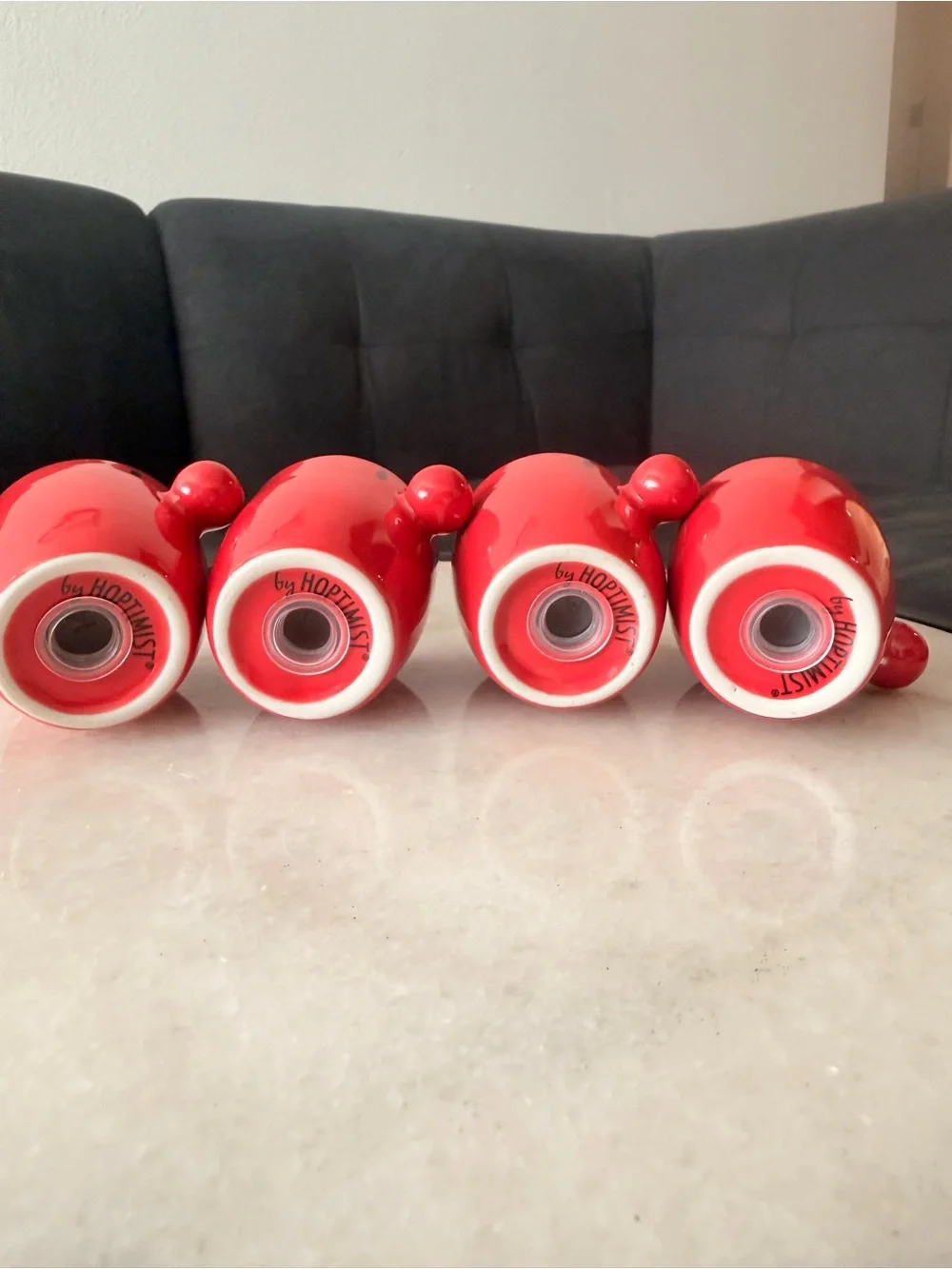 Hoptimist Red Bumble Ceramic Egg Cups Set of 4 Danish Modern